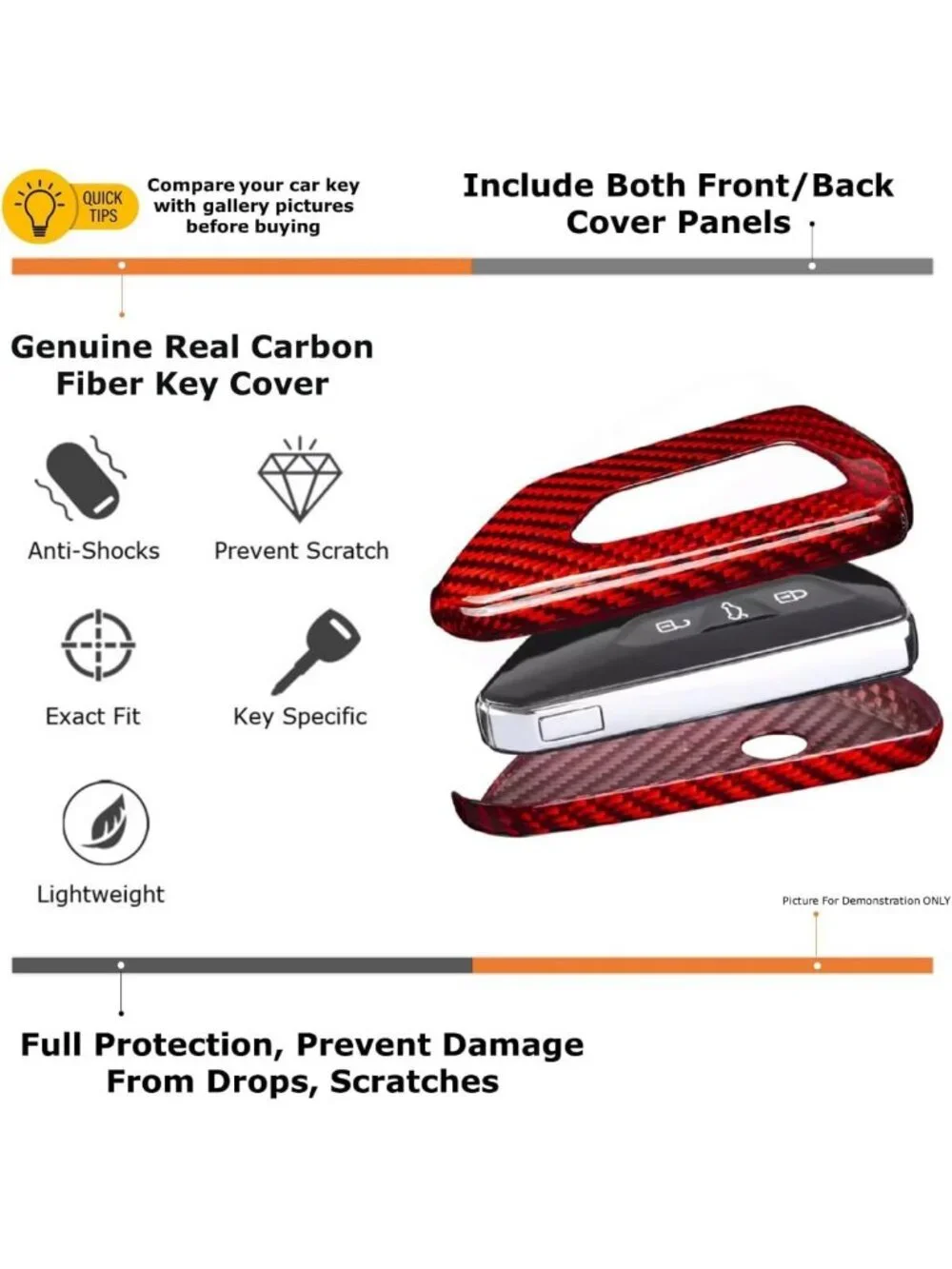 Red Carbon Fiber Key Fob Cover Case for Chevy Camaro, Malibu, Cruze, Spark, Volt
